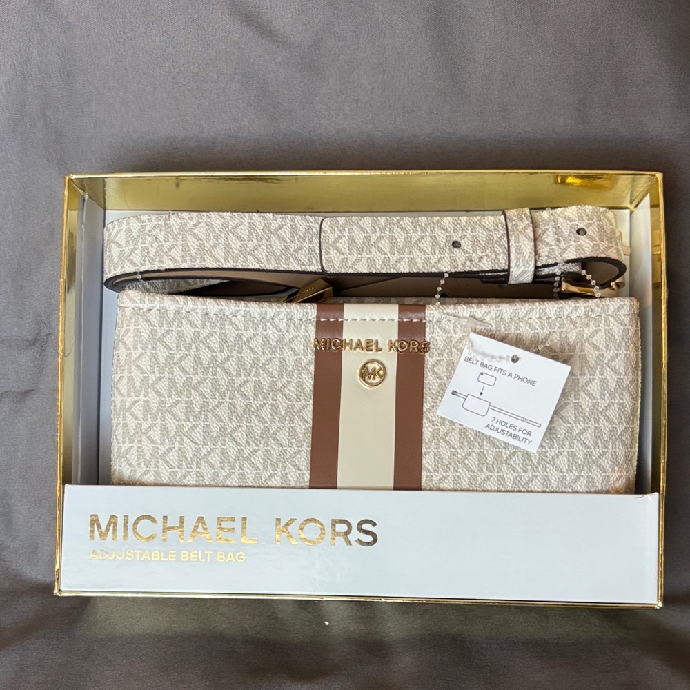 Michael Kors Beige Cream Brown Signature Adjustable Belt Bag